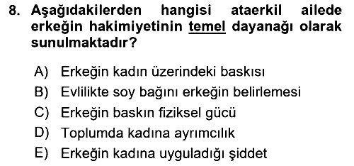 Toplumsal Cinsiyet Çalışmaları 2025-2026 Ara Sınav - 8. soru