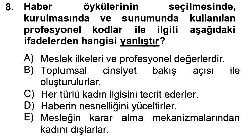 Toplumsal Cinsiyet Çalışmaları 2012-2013 Dönem Sonu Sınavı - 8. soru