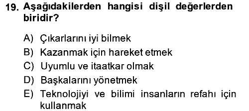 Toplumsal Cinsiyet Çalışmaları 2013-2014 Dönem Sonu Sınavı - 19. soru