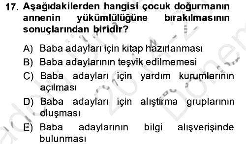 Toplumsal Cinsiyet Çalışmaları 2014-2015 Dönem Sonu Sınavı - 17. soru