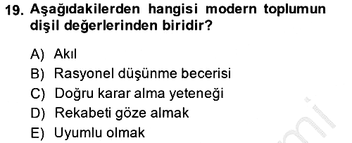 Toplumsal Cinsiyet Çalışmaları 2014-2015 Dönem Sonu Sınavı - 19. soru