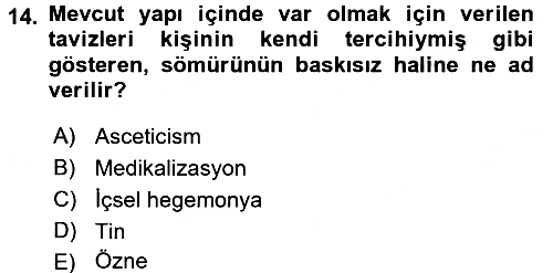 Toplumsal Cinsiyet Çalışmaları 2015-2016 Dönem Sonu Sınavı - 14. soru