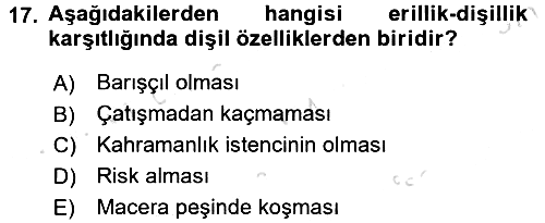 Toplumsal Cinsiyet Çalışmaları 2015-2016 Dönem Sonu Sınavı - 17. soru