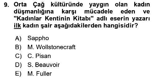 Toplumsal Cinsiyet Çalışmaları 2021-2022 Dönem Sonu Sınavı - 9. soru