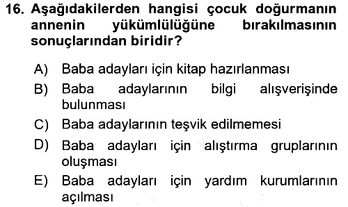 Toplumsal Cinsiyet Çalışmaları 2015-2016 Tek Ders Sınavı - 16. soru