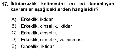Toplumsal Cinsiyet Çalışmaları 2015-2016 Tek Ders Sınavı - 17. soru