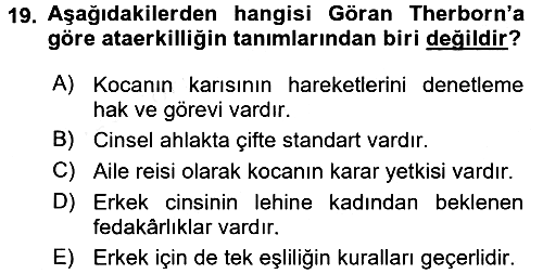 Toplumsal Cinsiyet Çalışmaları 2015-2016 Tek Ders Sınavı - 19. soru