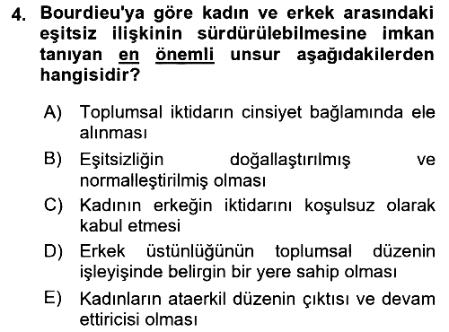 Toplumsal Cinsiyet Çalışmaları 2023-2024 Yaz Okulu Sınavı - 4. soru
