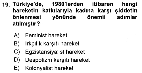 Toplumsal Cinsiyet Çalışmaları 2024-2025 Yaz Okulu Sınavı - 19. soru