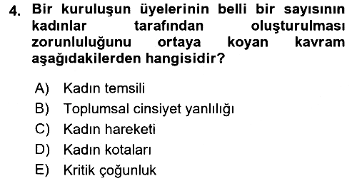 Toplumsal Cinsiyet Sosyolojisi 2017-2018 3 Ders Sınavı - 4. soru
