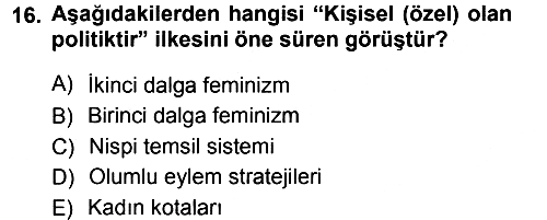 Toplumsal Cinsiyet Sosyolojisi 2012-2013 Ara Sınav - 16. soru