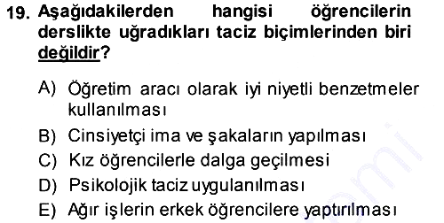 Toplumsal Cinsiyet Sosyolojisi 2013-2014 Ara Sınav - 19. soru