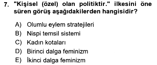 Toplumsal Cinsiyet Sosyolojisi 2016-2017 Ara Sınav - 7. soru