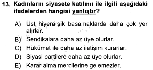 Toplumsal Cinsiyet Sosyolojisi 2016-2017 Ara Sınav - 13. soru