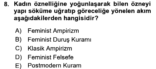 Toplumsal Cinsiyet Sosyolojisi 2017-2018 Ara Sınav - 8. soru