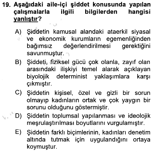 Toplumsal Cinsiyet Sosyolojisi 2021-2022 Ara Sınav - 19. soru