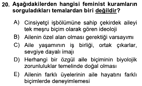 Toplumsal Cinsiyet Sosyolojisi 2021-2022 Ara Sınav - 20. soru
