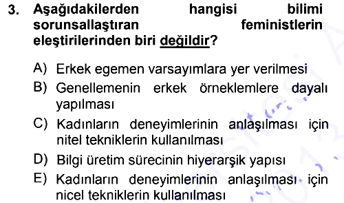 Toplumsal Cinsiyet Sosyolojisi 2012-2013 Dönem Sonu Sınavı - 3. soru