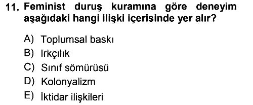 Toplumsal Cinsiyet Sosyolojisi 2012-2013 Dönem Sonu Sınavı - 11. soru