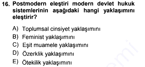 Toplumsal Cinsiyet Sosyolojisi 2012-2013 Dönem Sonu Sınavı - 16. soru