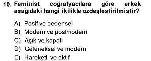 Toplumsal Cinsiyet Sosyolojisi 2013-2014 Dönem Sonu Sınavı - 10. soru