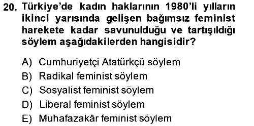 Toplumsal Cinsiyet Sosyolojisi 2014-2015 Dönem Sonu Sınavı - 20. soru