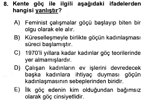 Toplumsal Cinsiyet Sosyolojisi 2016-2017 Dönem Sonu Sınavı - 8. soru