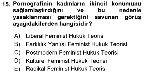 Toplumsal Cinsiyet Sosyolojisi 2016-2017 Dönem Sonu Sınavı - 15. soru