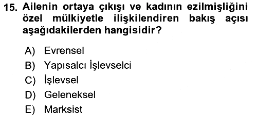 Toplumsal Cinsiyet Sosyolojisi 2017-2018 Dönem Sonu Sınavı - 15. soru