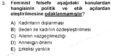 Toplumsal Cinsiyet Sosyolojisi 2012-2013 Tek Ders Sınavı - 3. soru