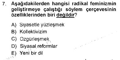 Toplumsal Cinsiyet Sosyolojisi 2012-2013 Tek Ders Sınavı - 7. soru