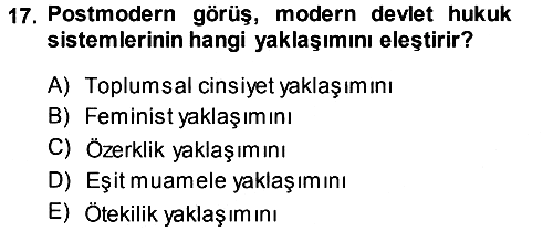 Toplumsal Cinsiyet Sosyolojisi 2013-2014 Tek Ders Sınavı - 17. soru
