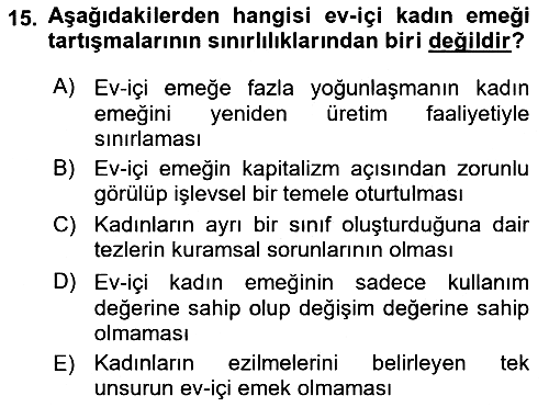 Toplumsal Cinsiyet Sosyolojisi 2020-2021 Yaz Okulu Sınavı - 15. soru