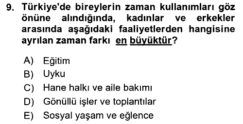 Toplumsal Cinsiyet Sosyolojisi 2023-2024 Yaz Okulu Sınavı - 9. soru