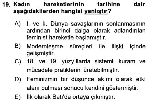 Toplumsal Cinsiyet Sosyolojisi 2023-2024 Yaz Okulu Sınavı - 19. soru