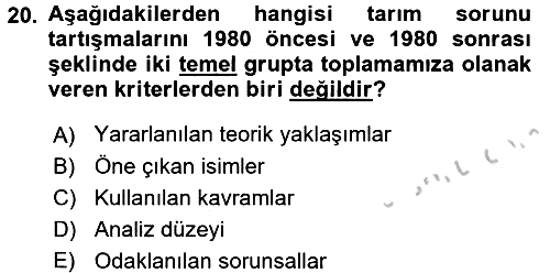 Toplumsal Tabakalaşma ve Eşitsizlik 2016-2017 3 Ders Sınavı - 20. soru