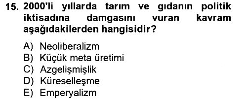 Toplumsal Tabakalaşma ve Eşitsizlik 2012-2013 Ara Sınav - 15. soru