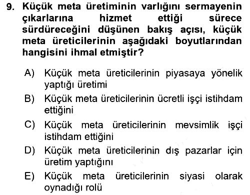 Toplumsal Tabakalaşma ve Eşitsizlik 2017-2018 Ara Sınav - 9. soru