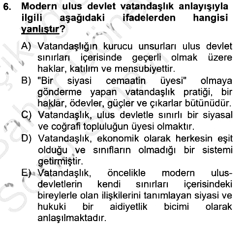 Toplumsal Tabakalaşma ve Eşitsizlik 2012-2013 Dönem Sonu Sınavı - 6. soru
