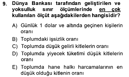 Toplumsal Tabakalaşma ve Eşitsizlik 2013-2014 Dönem Sonu Sınavı - 9. soru