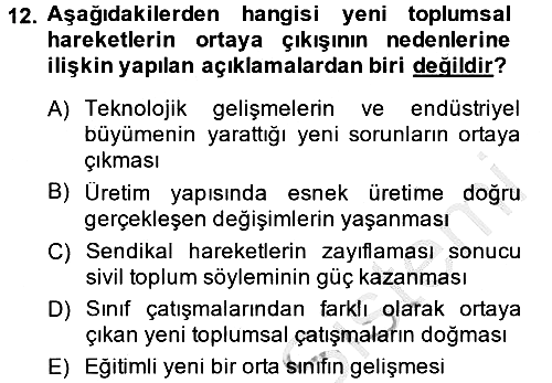 Toplumsal Tabakalaşma ve Eşitsizlik 2013-2014 Dönem Sonu Sınavı - 12. soru