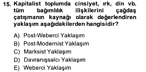 Toplumsal Tabakalaşma ve Eşitsizlik 2013-2014 Dönem Sonu Sınavı - 15. soru