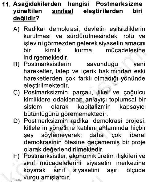 Toplumsal Tabakalaşma ve Eşitsizlik 2014-2015 Dönem Sonu Sınavı - 11. soru
