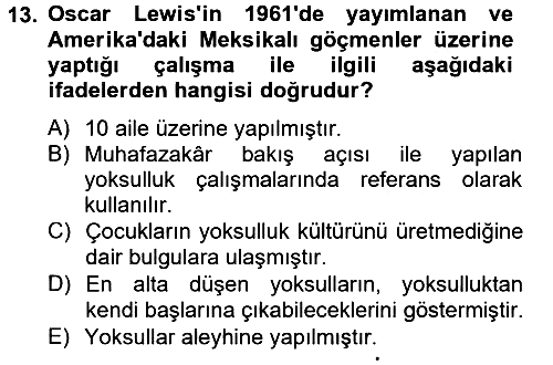 Toplumsal Tabakalaşma ve Eşitsizlik 2014-2015 Dönem Sonu Sınavı - 13. soru