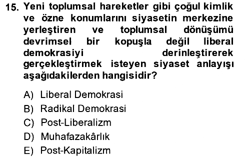 Toplumsal Tabakalaşma ve Eşitsizlik 2013-2014 Tek Ders Sınavı - 15. soru