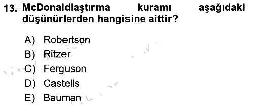 Tüketim Sosyolojisi 2021-2022 Ara Sınav - 13. soru