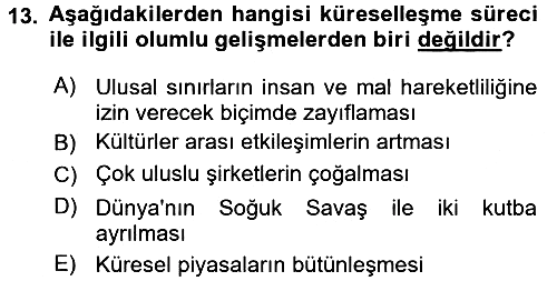 Turizm Sosyolojisi 2018-2019 3 Ders Sınavı - 13. soru