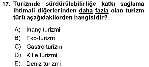 Turizm Sosyolojisi 2018-2019 3 Ders Sınavı - 17. soru