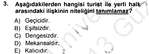 Turizm Sosyolojisi 2012-2013 Ara Sınav - 3. soru