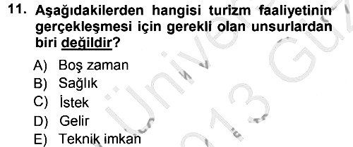 Turizm Sosyolojisi 2012-2013 Ara Sınav - 11. soru